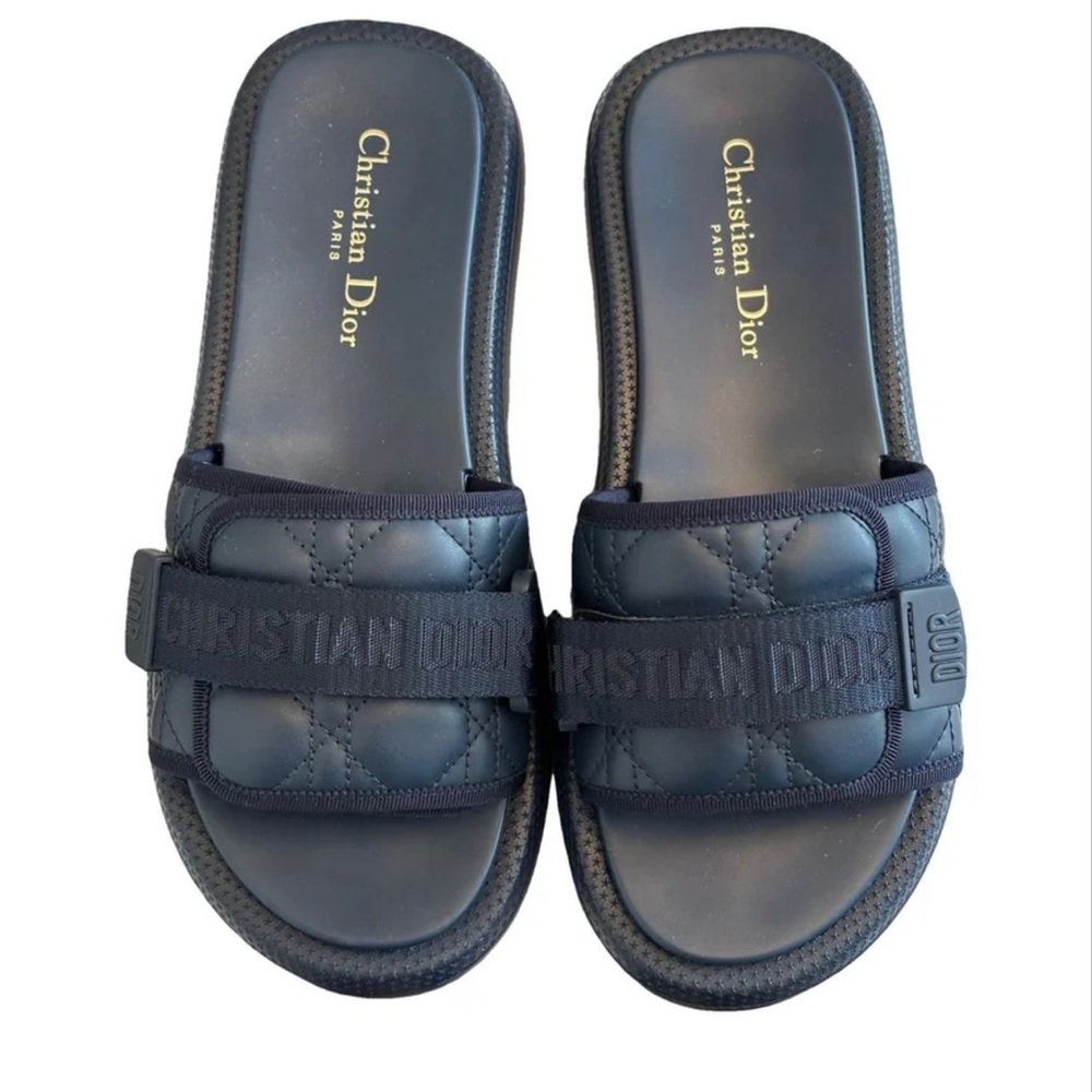 Authentic Dior Midnight Blue Leather Slides